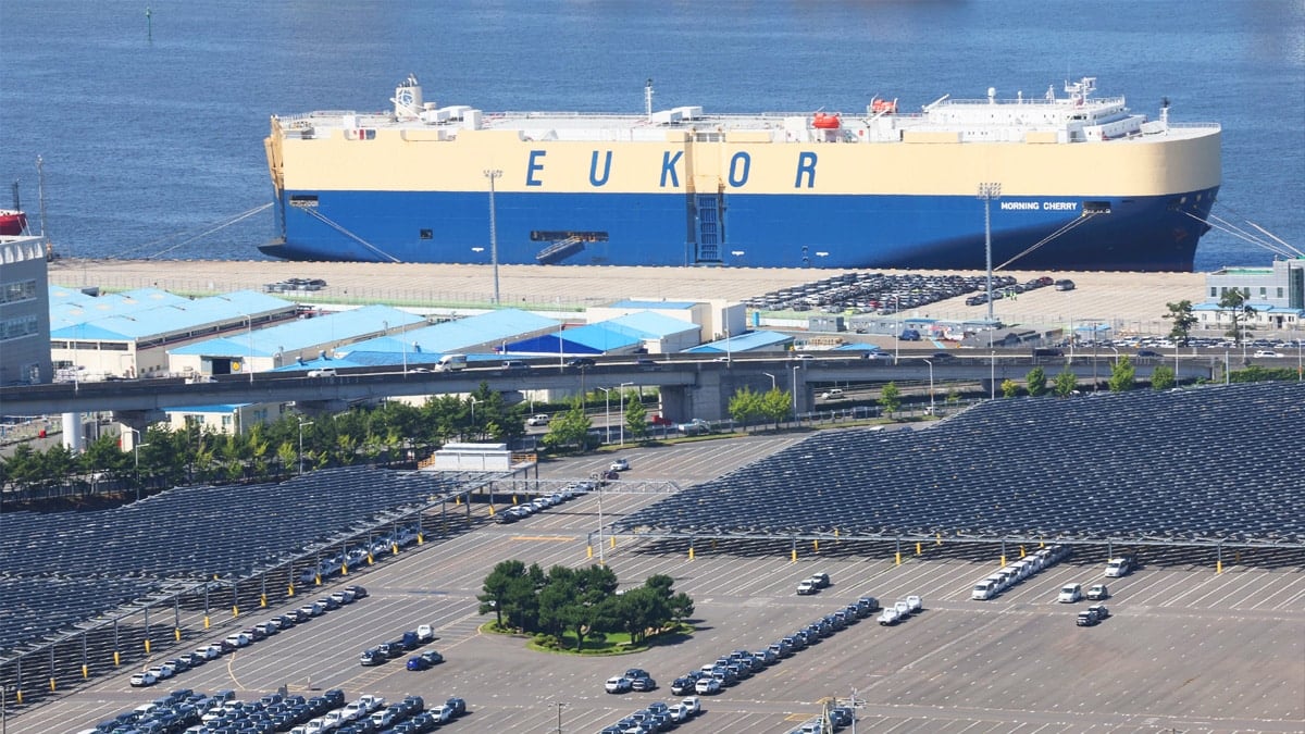 현대자동차 울산공장 수출선적부두 옆 야적장