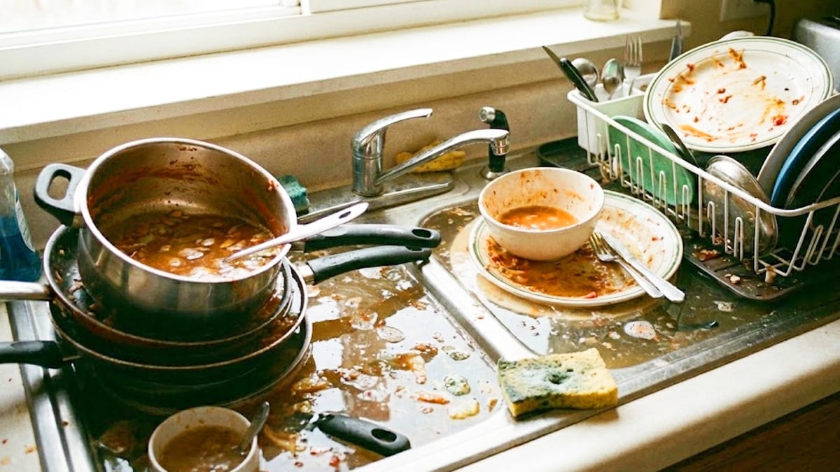 싱크대에 쌓인 설거지 싱크대에 쌓인 설거지