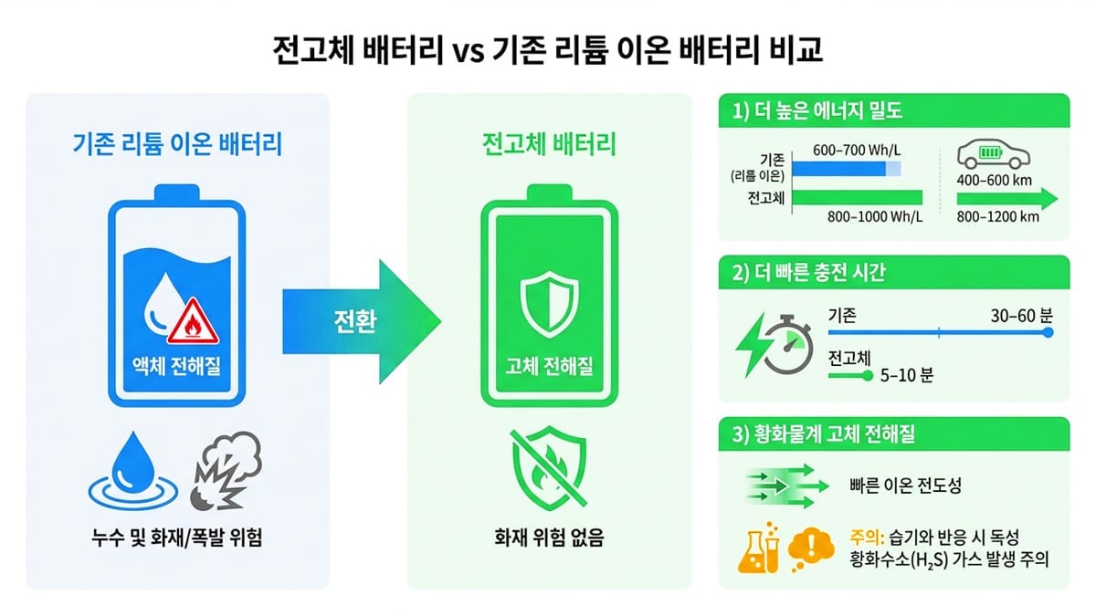 전고체 배터리와 리튬 이온 배터리 비교