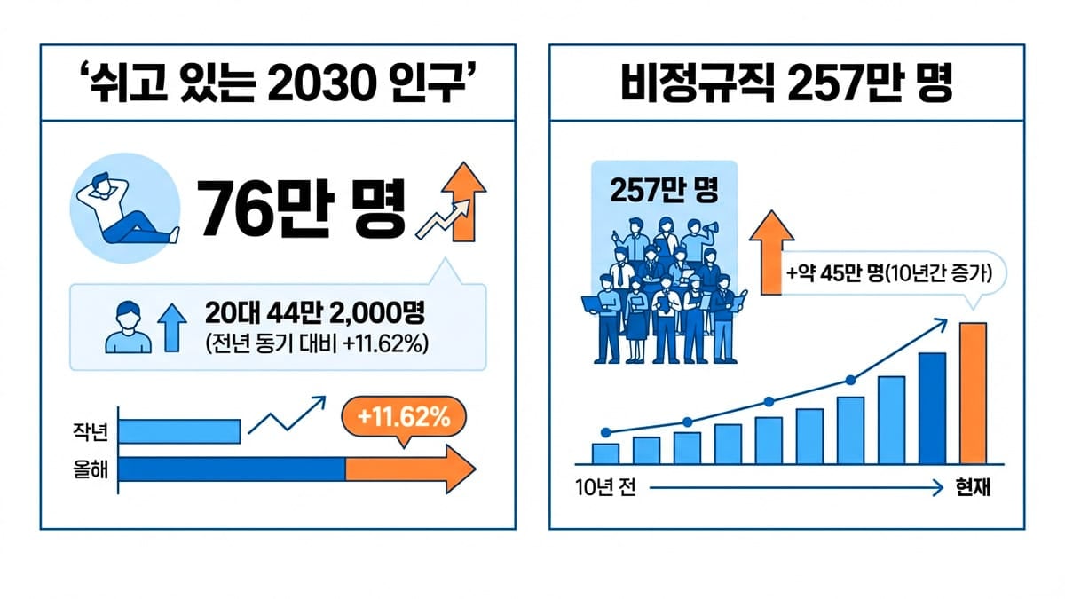 쉬었음 인구와 비정규직 노동자 수 증가 추세