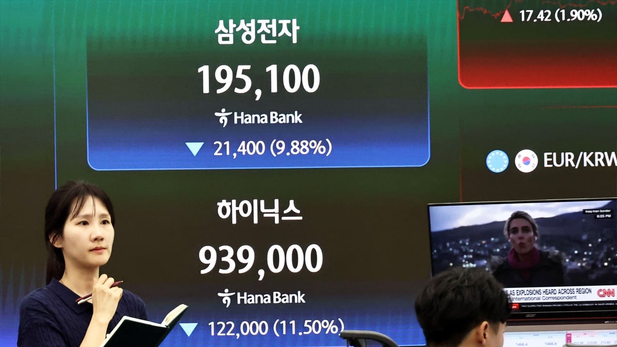 3일 서울 중구 하나은행 딜링룸 삼성전자와 SK하이닉스 주가