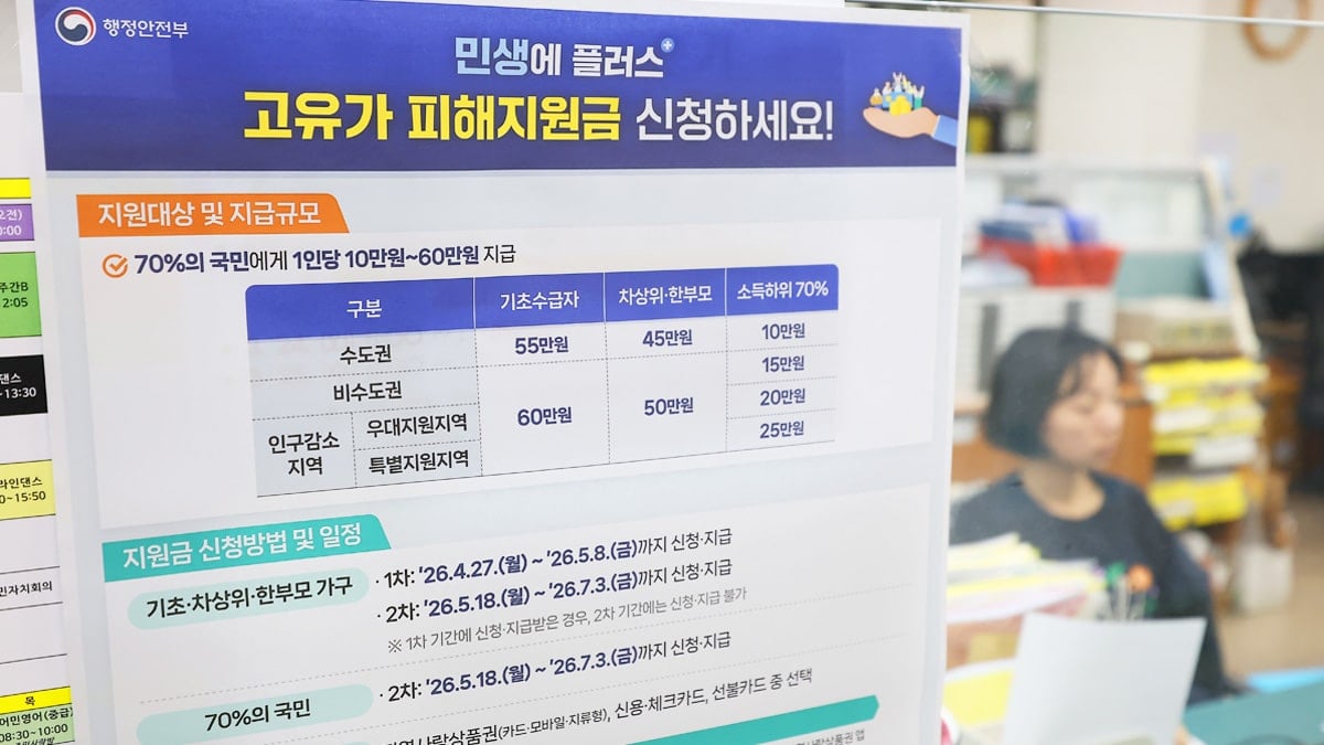 고유가 피해지원금 안내문이 붙은 서울 시내의 한 주민센터